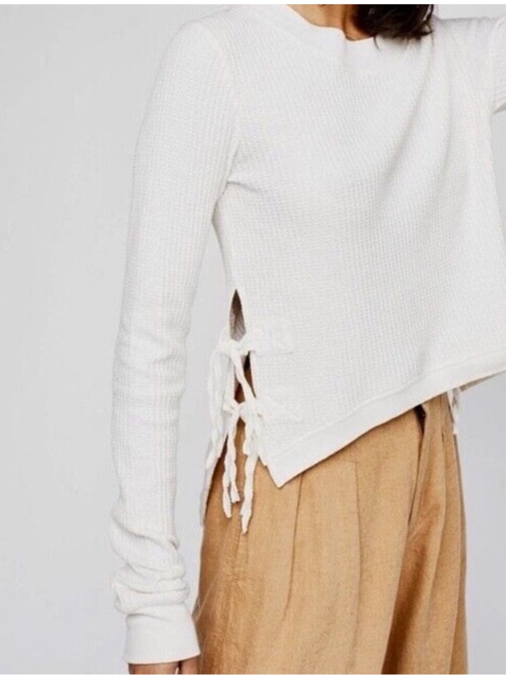 FREE PEOPLE x Free People One Interlaken Lagenlook Waffle Knit Side Tie Top — S